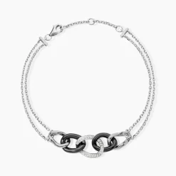 Bracelet Link Argent Blanc Céramique Et Oxyde De Zirconium