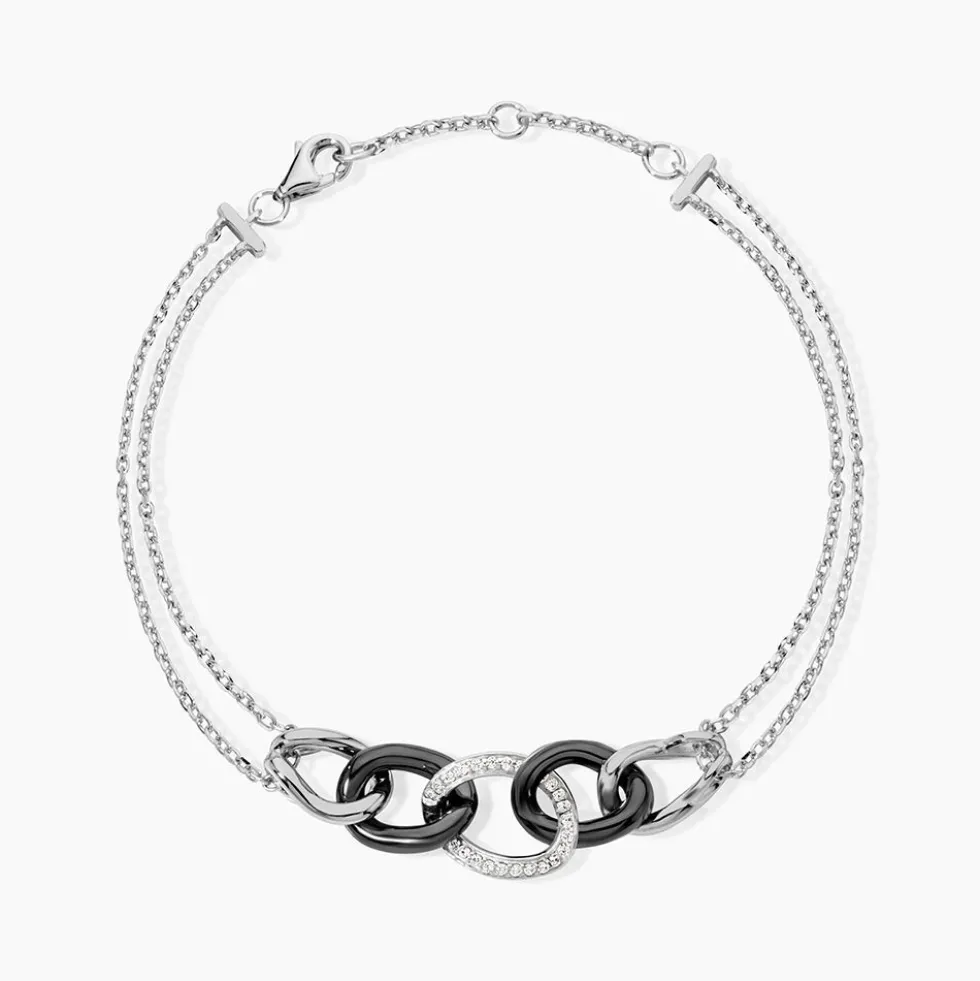 Bracelet Link Argent Blanc Céramique Et Oxyde De Zirconium