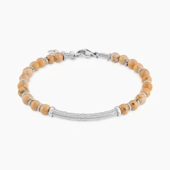 Bracelet Naturel Acier Blanc Jaspe Africain