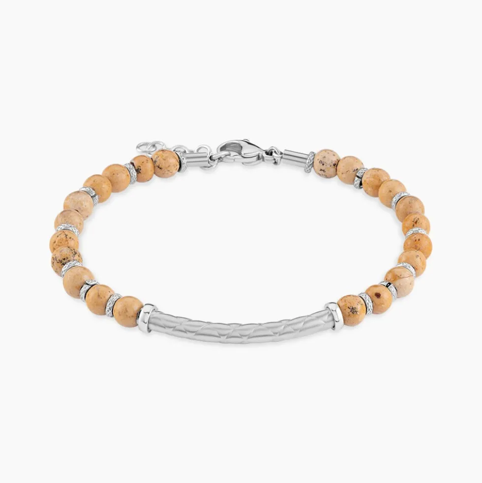 Bracelet Naturel Acier Blanc Jaspe Africain