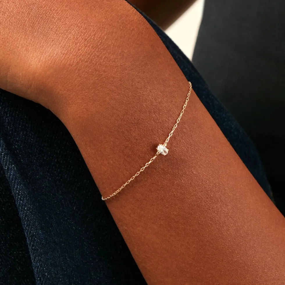 Bracelet Ovale Or Jaune Oxyde De Zirconium