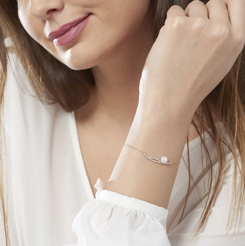 Bracelet Tesnimae Or Jaune Oxyde De Zirconium Et Perle De Culture