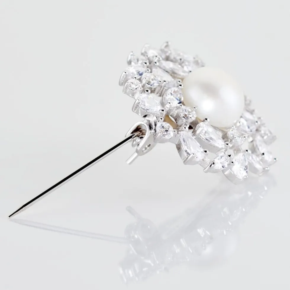Broche Kaki Argent Blanc Perle De Culture