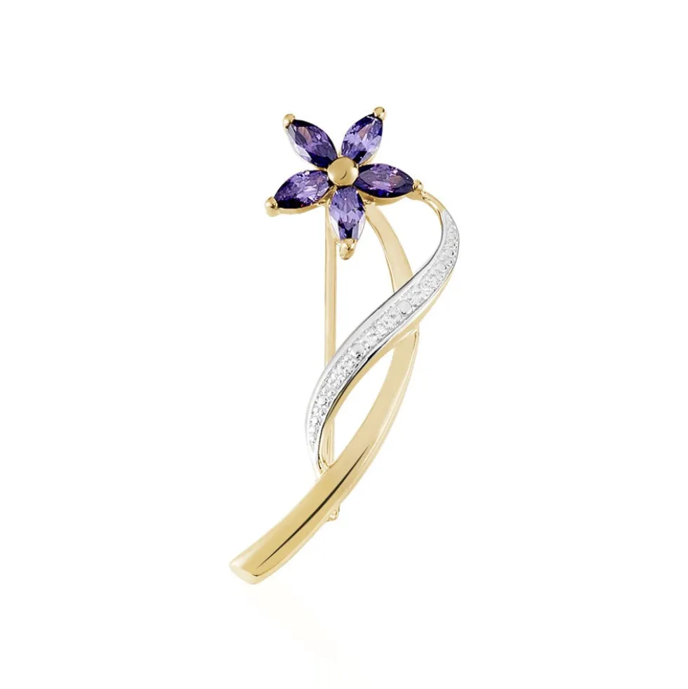 Broche Maxanceae Plaqué Or Jaune Oxyde De Zirconium