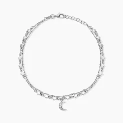 Chaîne De Cheville Argent Blanc Steffert Oxydes De Zirconium