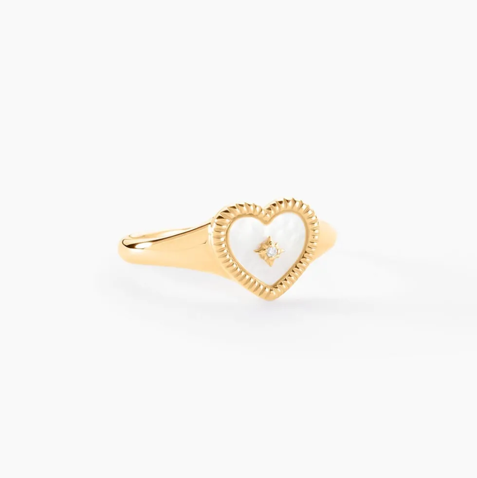 Chevalière Bronte Or Jaune Nacre Diamant