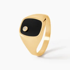 Chevalière Glynn Or Jaune Onyx Diamant