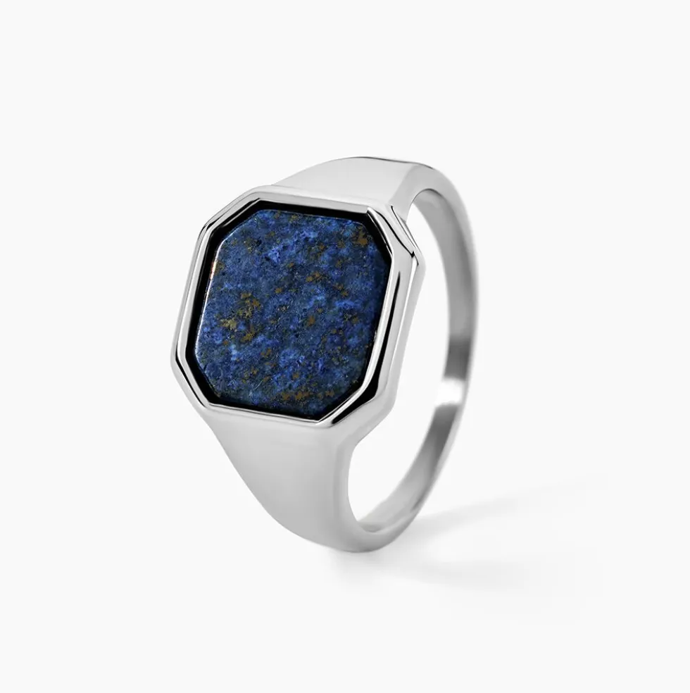 Chevalière Jourdan Eduard Acier Argenté Lapis Lazuli