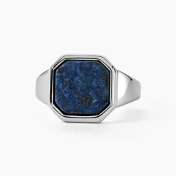 Chevalière Jourdan Eduard Acier Argenté Lapis Lazuli