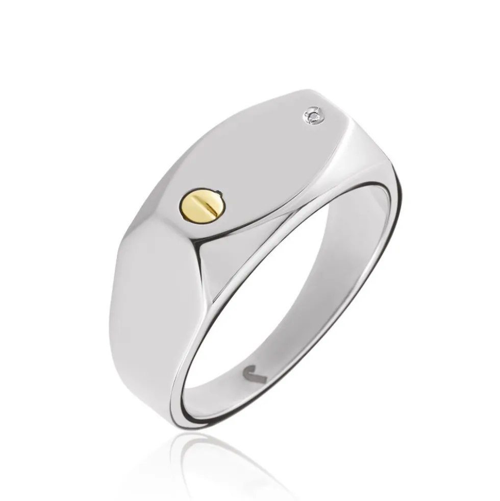 Chevalière Jourdan Lord Acier Bicolore Diamant