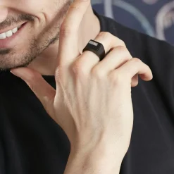Chevalière Meghan Acier Noir Diamant