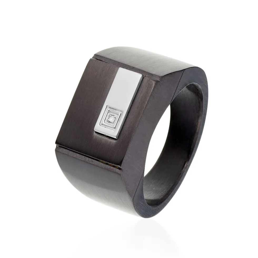 Chevalière Meghan Acier Noir Diamant