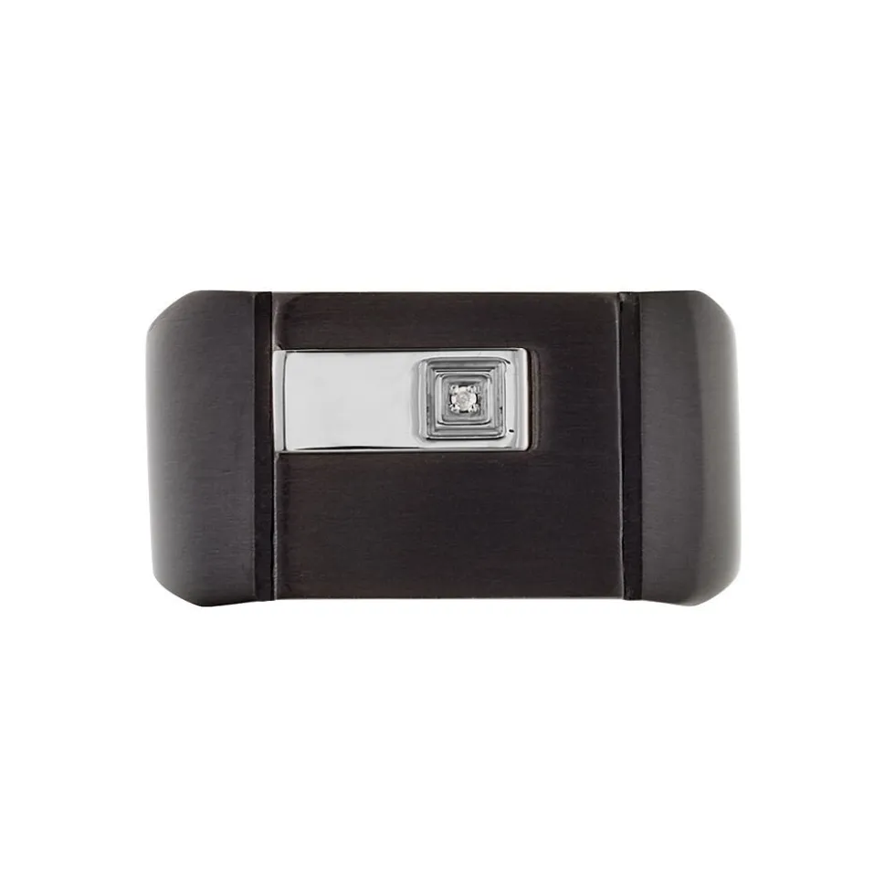 Chevalière Meghan Acier Noir Diamant