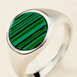 Chevalière Argent Blanc Aileas Malachite