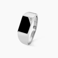 Chevalière Argent Blanc Python Email Et Oxyde De Zirconium