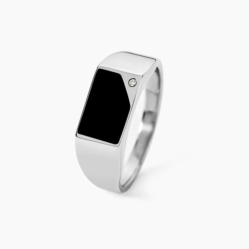 Chevalière Argent Blanc Python Email Et Oxyde De Zirconium