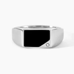 Chevalière Argent Blanc Python Email Et Oxyde De Zirconium
