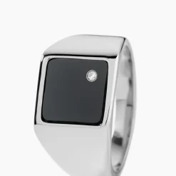 Chevalière Métal Acier Blanc Onyx Diamant Synthétique