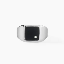 Chevalière Métal Acier Blanc Onyx Diamant Synthétique