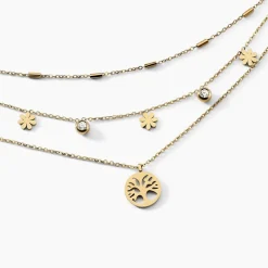 Collier Acier Doré Cristal