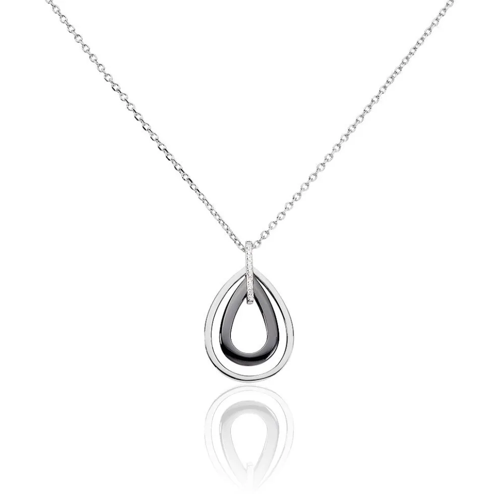 Collier Alican Argent Blanc Oxyde De Zirconium Et Céramique