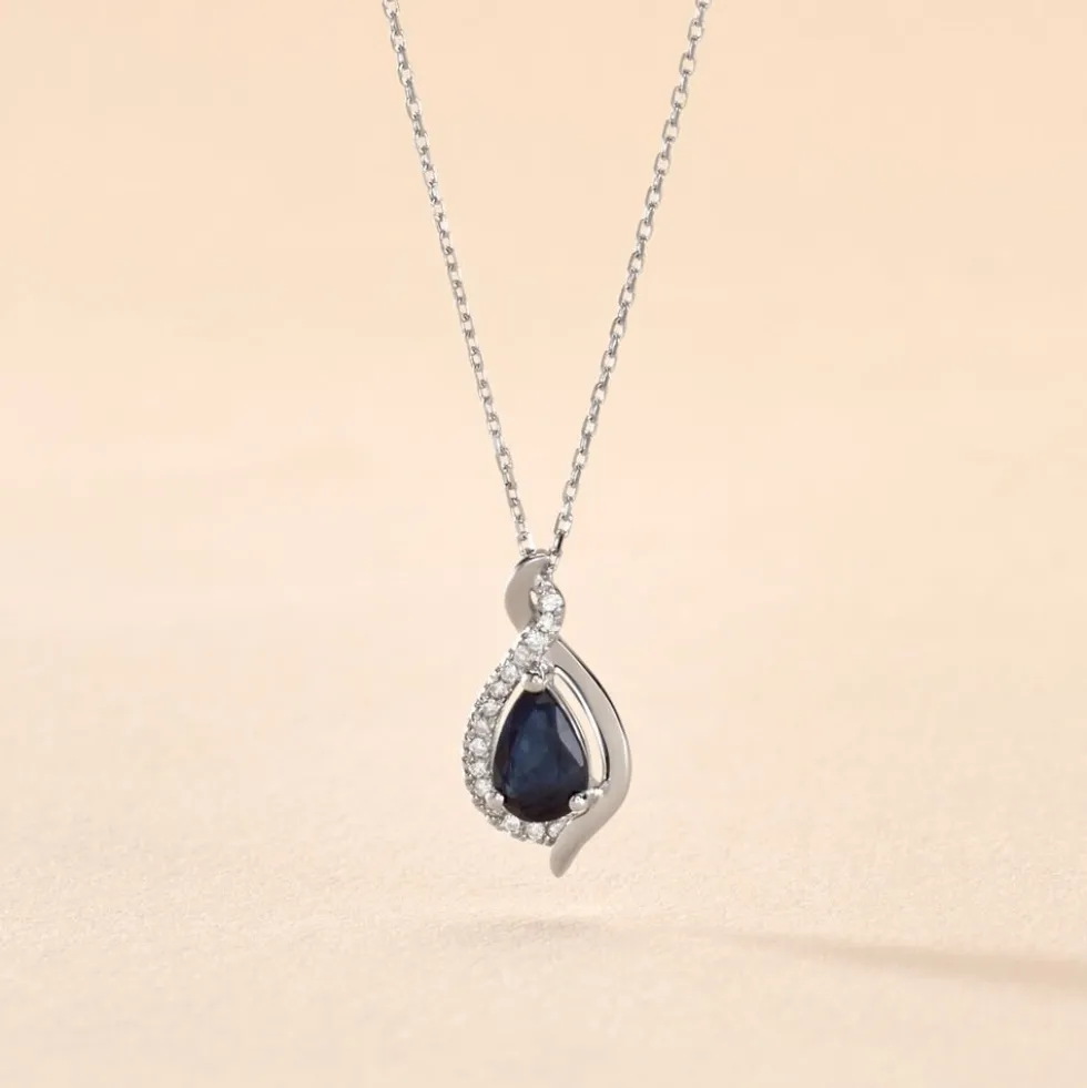 Collier Angelika Or Blanc Saphir Et Diamant