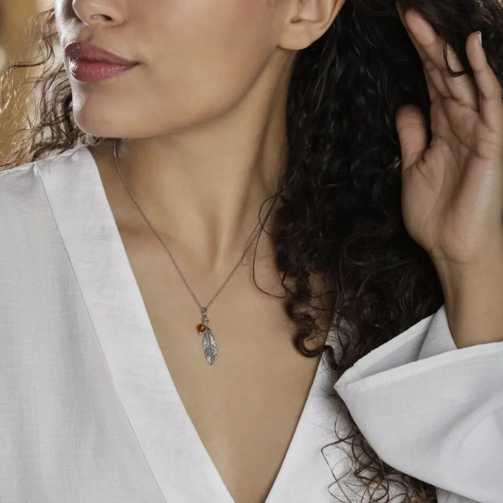 Collier Argent Blanc Adriane Ambre