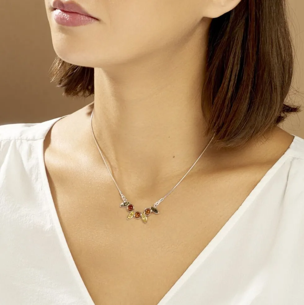 Collier Argent Blanc Sylvaincine Ambre