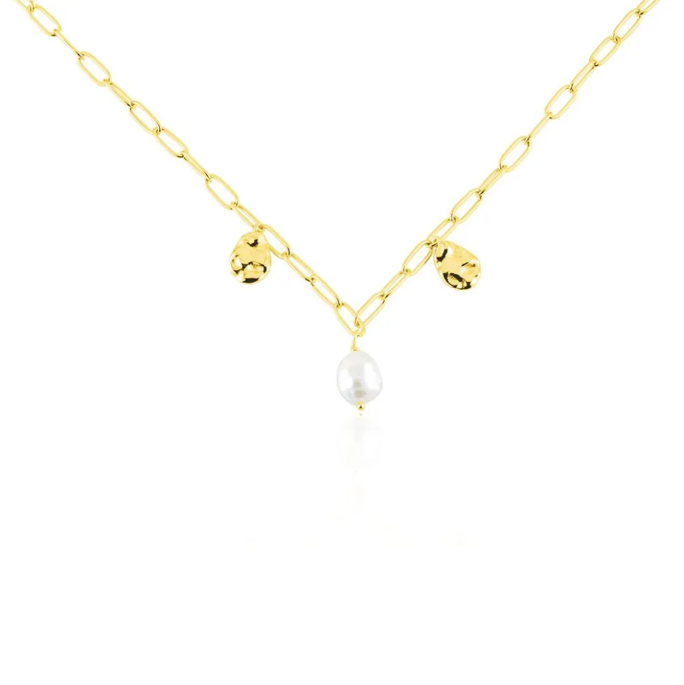 Collier Argent Jaune Keshi Maille Cheval