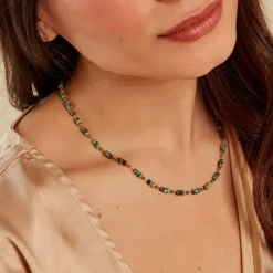 Collier Athena Acier Doré Jaspe Africain