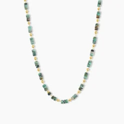 Collier Athena Acier Doré Jaspe Africain