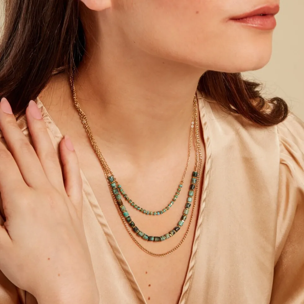 Collier Athena Acier Doré Jaspe Africain
