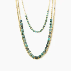 Collier Athena Acier Doré Jaspe Africain