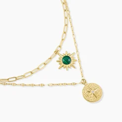 Collier Athena Acier Doré Malachite