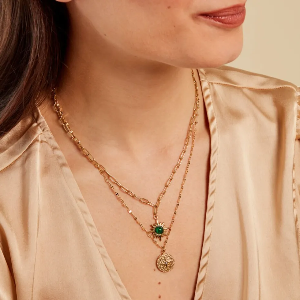 Collier Athena Acier Doré Malachite
