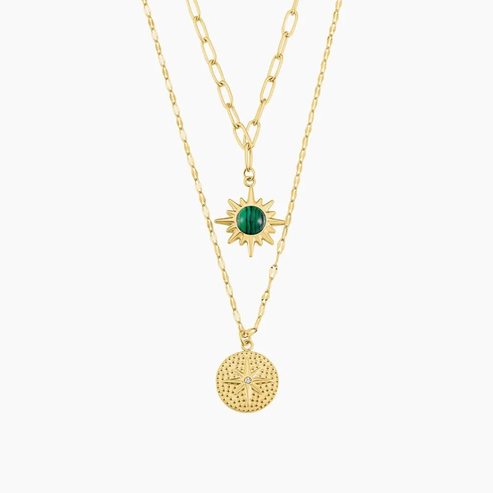 Collier Athena Acier Doré Malachite