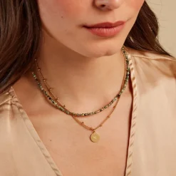 Collier Athena Acier Doré Jaspe Africain