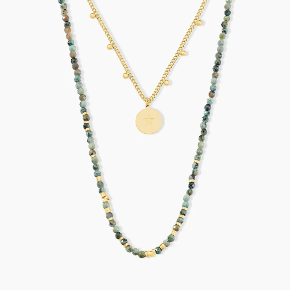 Collier Athena Acier Doré Jaspe Africain