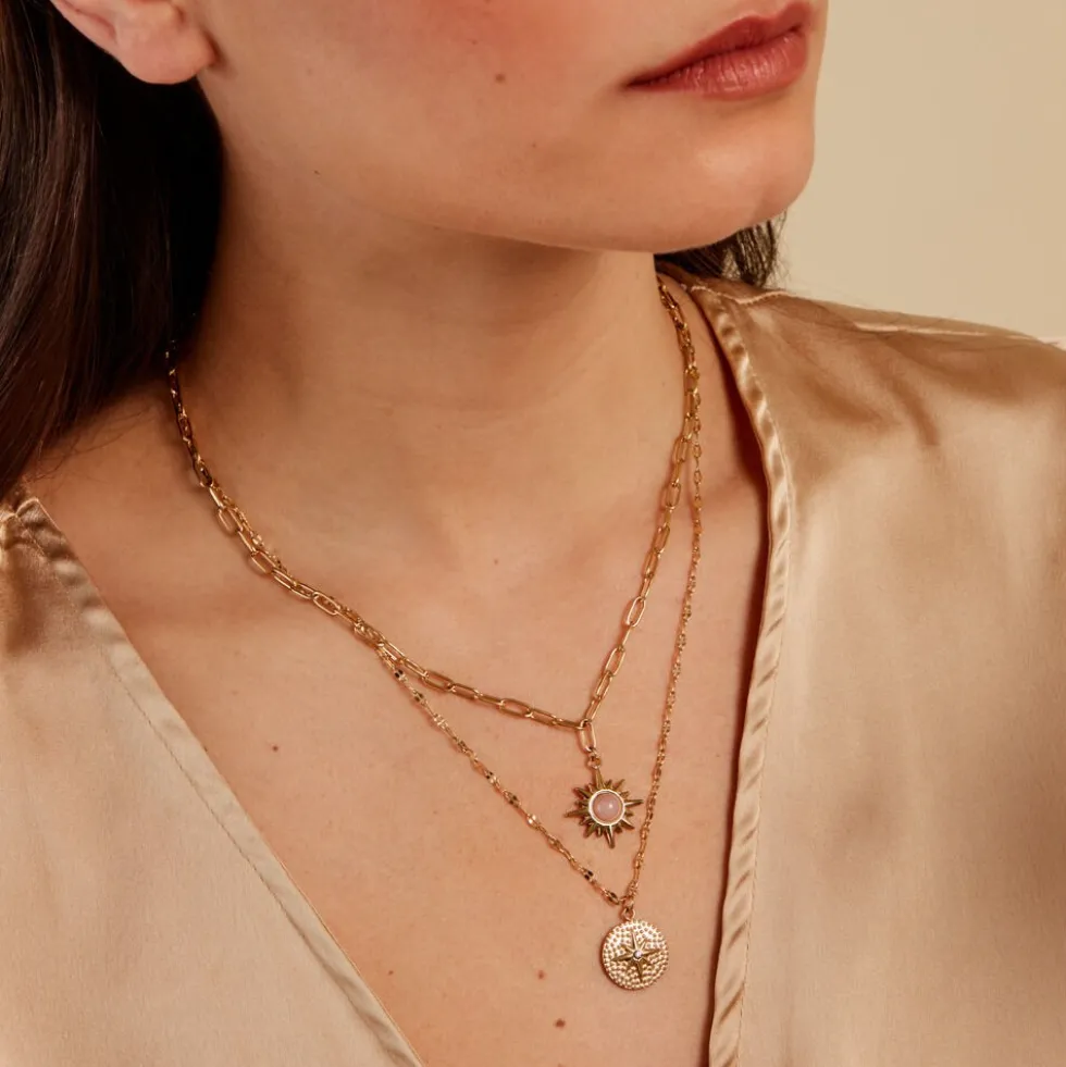 Collier Athena Acier Doré Quartz