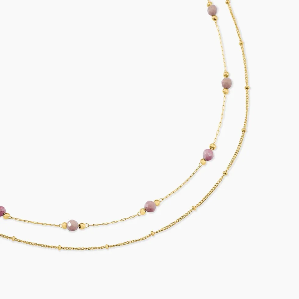 Collier Athena Acier Jaune Rhodochrosite