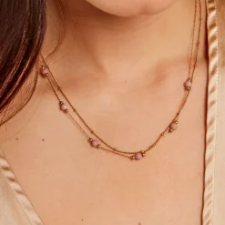 Collier Athena Acier Jaune Rhodochrosite