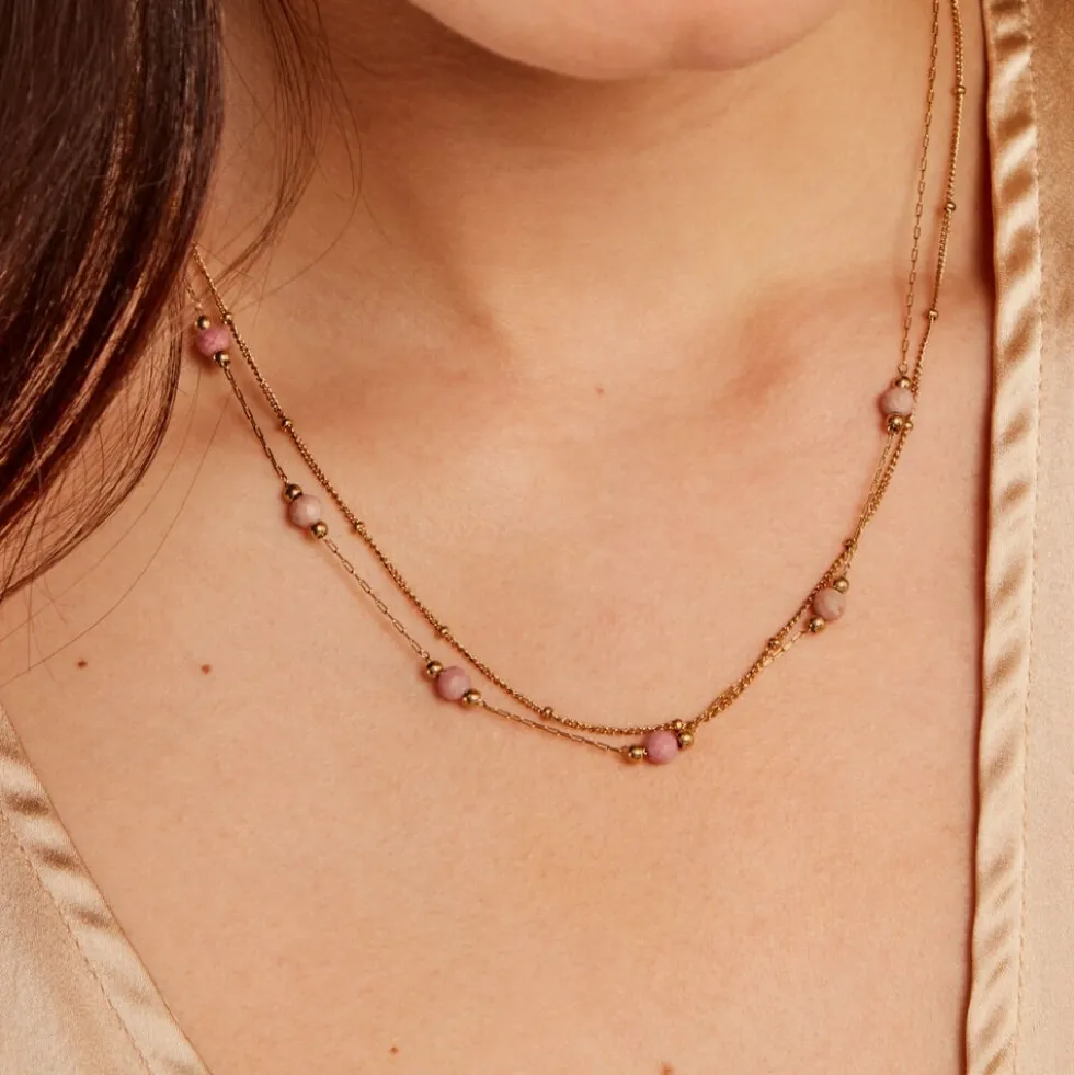 Collier Athena Acier Jaune Rhodochrosite