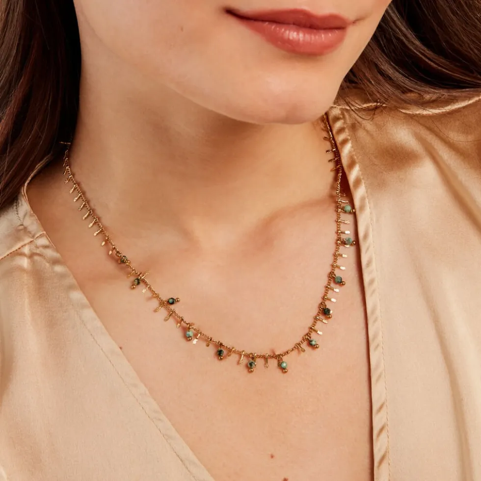Collier Athena Acier Jaune Turquoise