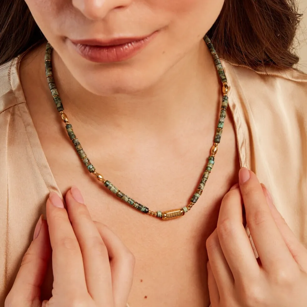 Collier Athena Acier Jaune Turquoise
