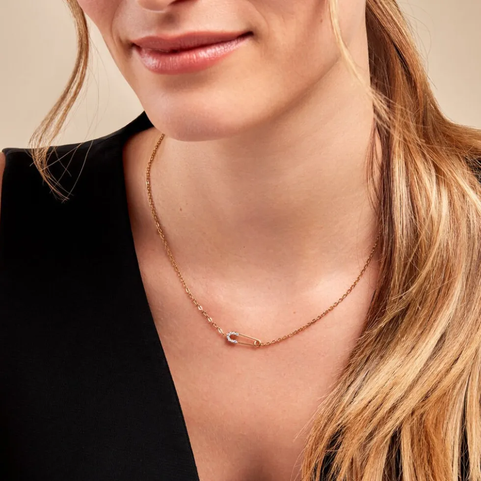 Collier Aurore Acier Doré Cristal