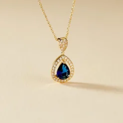 Collier Brigita Plaqué Or Pierre De Synthese Et Oxyde De Zirconium