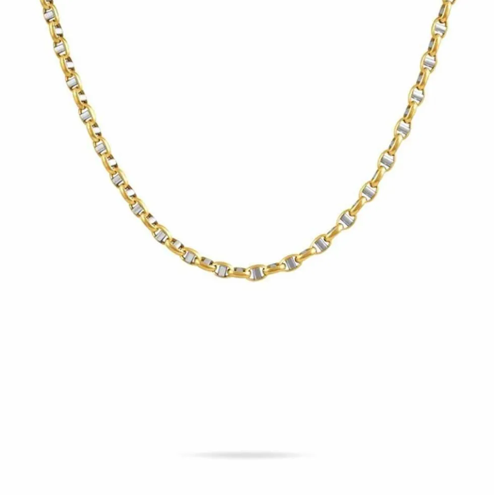 Collier Carlo Or Bicolore Maille Marine Ronde