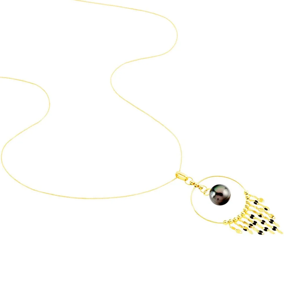 Collier Cercle Or Jaune Perle De Culture De Tahiti