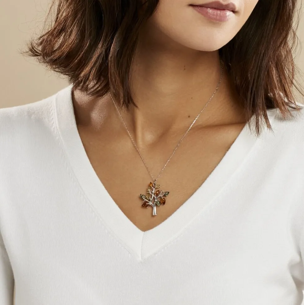 Collier Chahida Argent Blanc Ambre