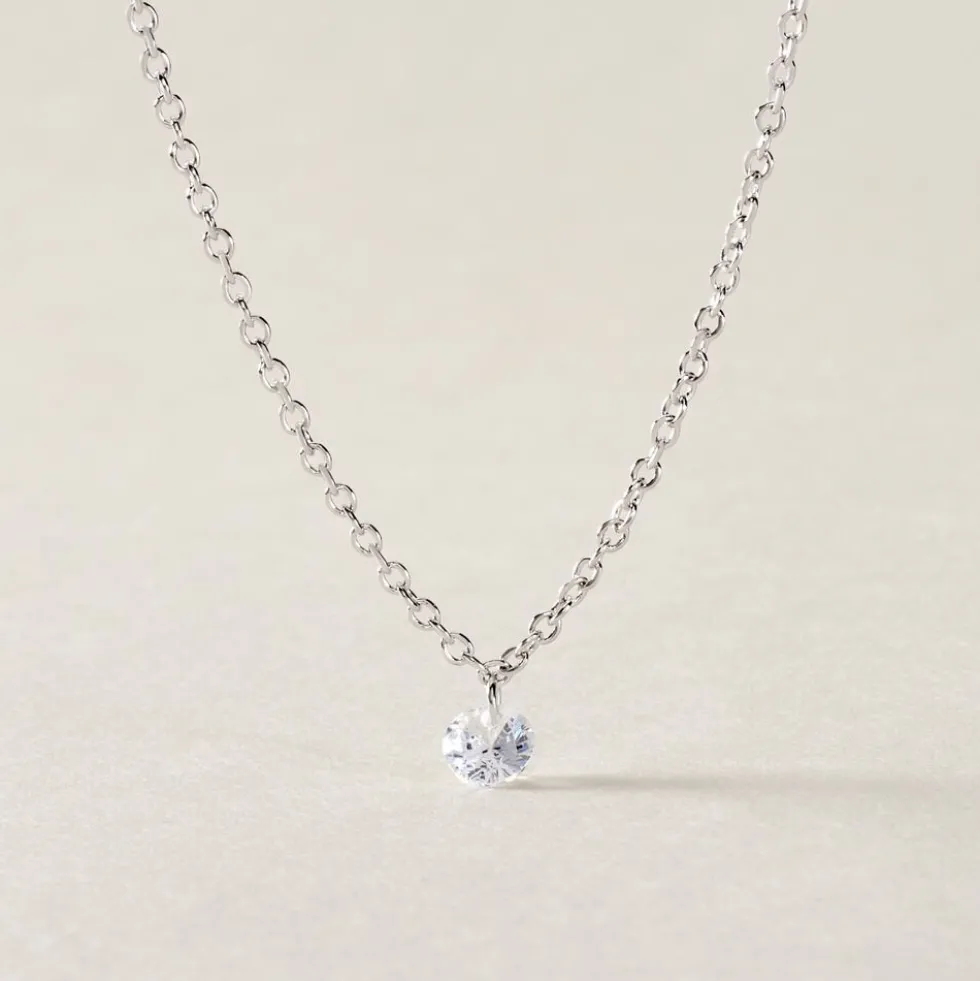 Collier Court Argent Blanc Constantin Oxyde De Zirconium